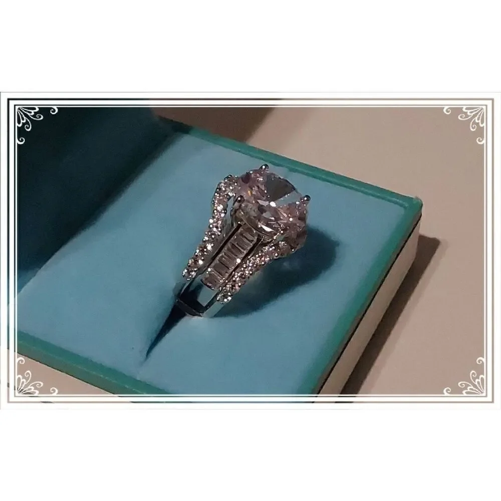 Stunning 7.5 Ct. Genuine Diamond Simulant Oval~Baguette~Round Bridal Ring Set #8